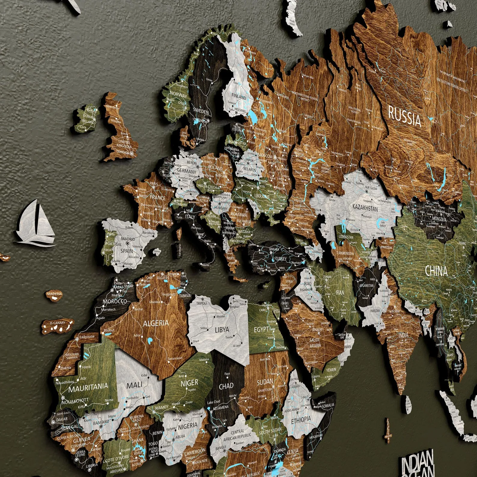 Wood World Map Large Wall Art 5th Anniversary Gift, Wooden World Travel Push Pin Map, 3D World Map Above bed Decor, Weltkarte Holz - Image 4