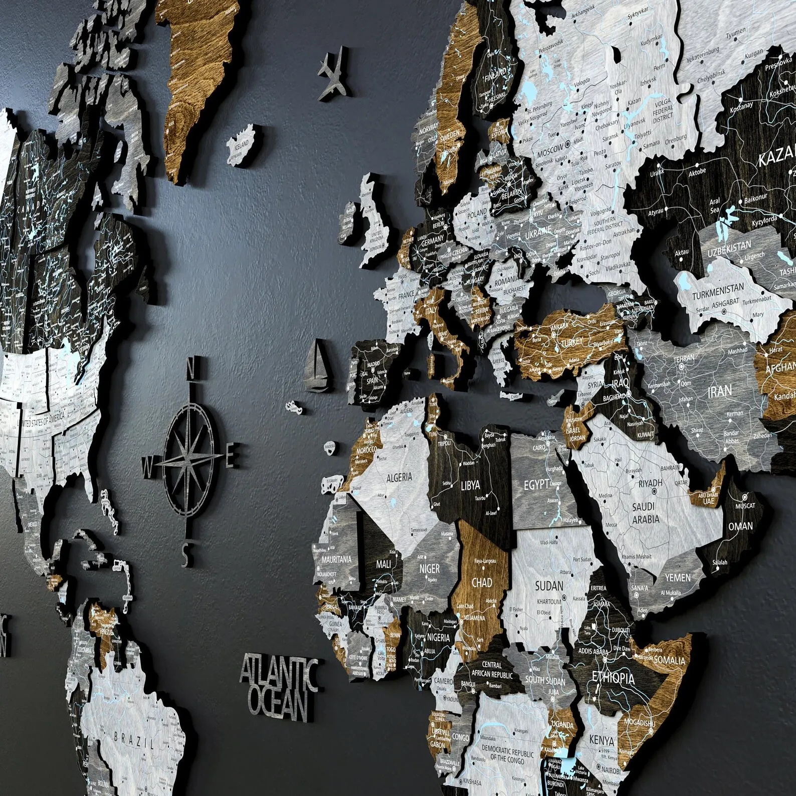 3D Wooden World Map Wall Art Decor - Loft Style Travel Decor