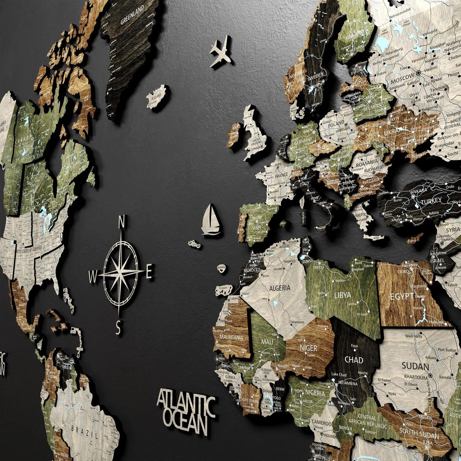 3D Wooden World Map Wall Decor: Rustic Travelers Push Pin Map - Image 2