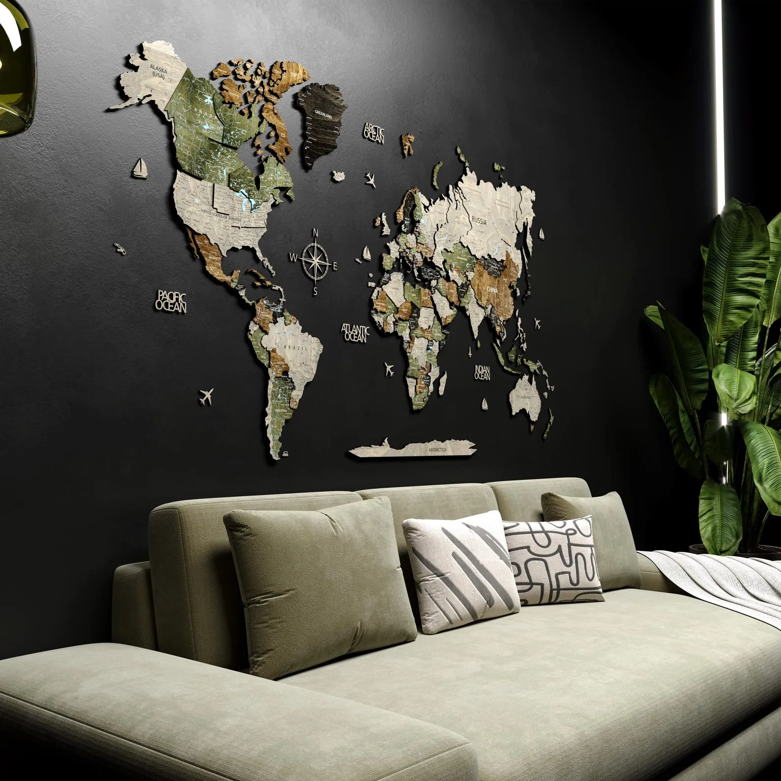 3D Wooden World Map Wall Decor: Rustic Travelers Push Pin Map - Image 3