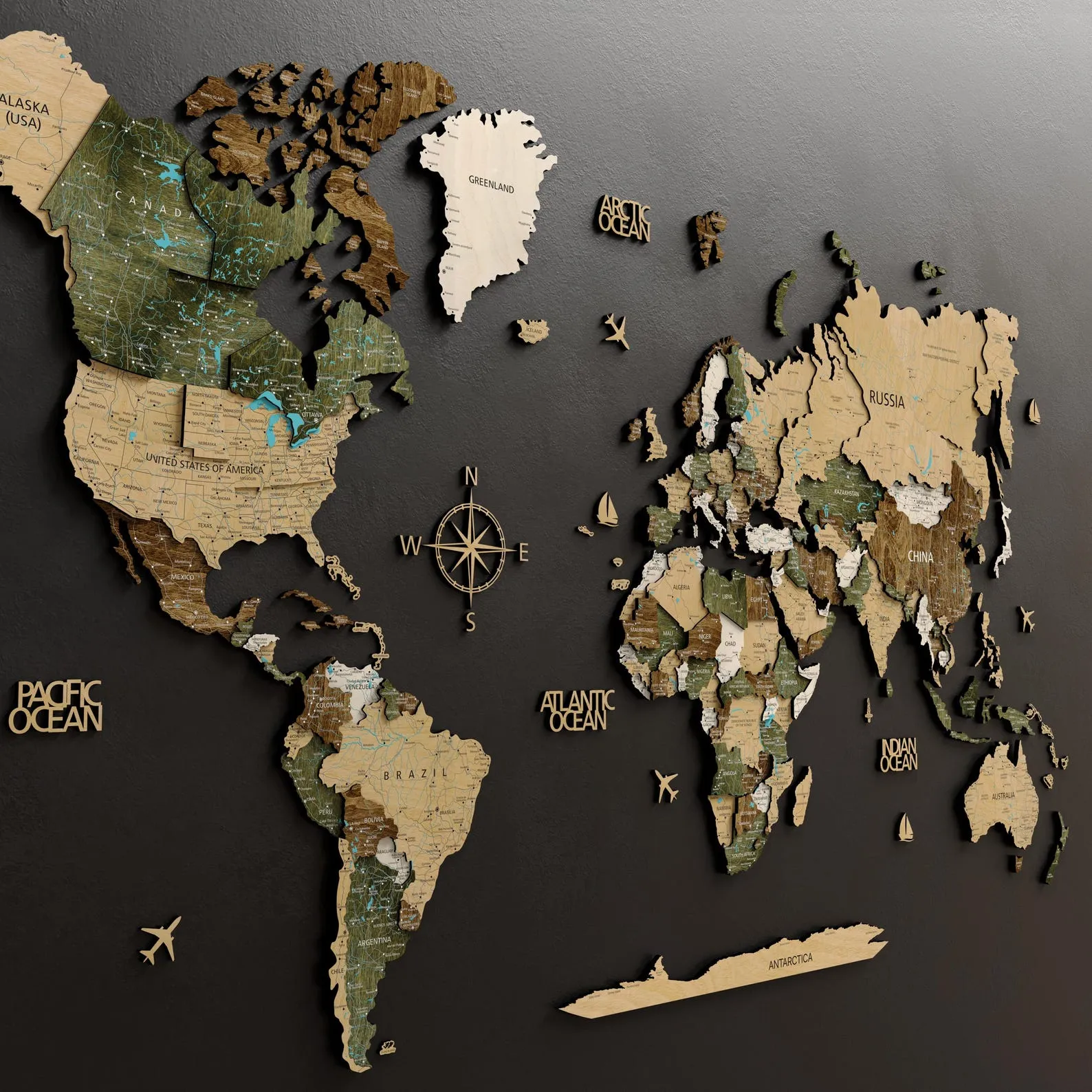 3D Wooden World Map Wall Art: Scandinavian Style with Push Pins