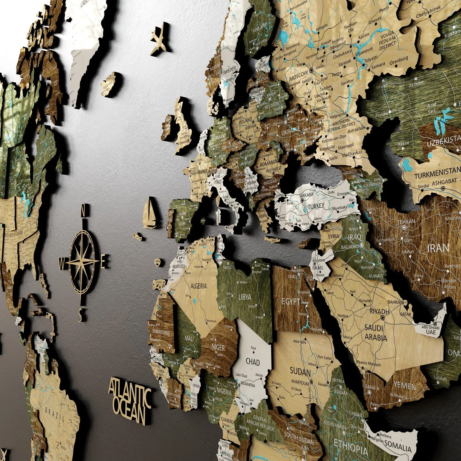 3D Wooden World Map Wall Art: Scandinavian Style with Push Pins - Image 2