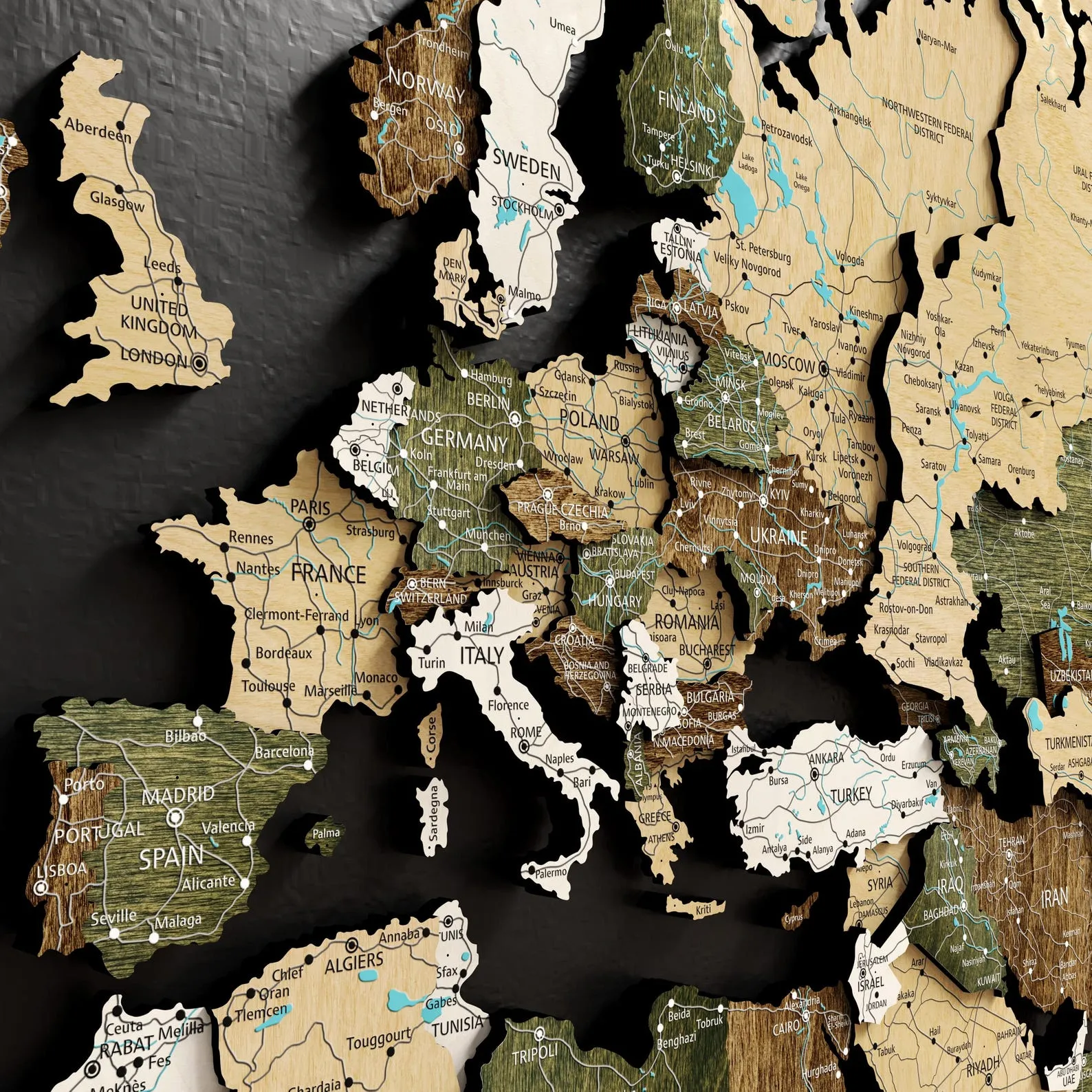 3D Wooden World Map Wall Art: Scandinavian Style with Push Pins - Image 3