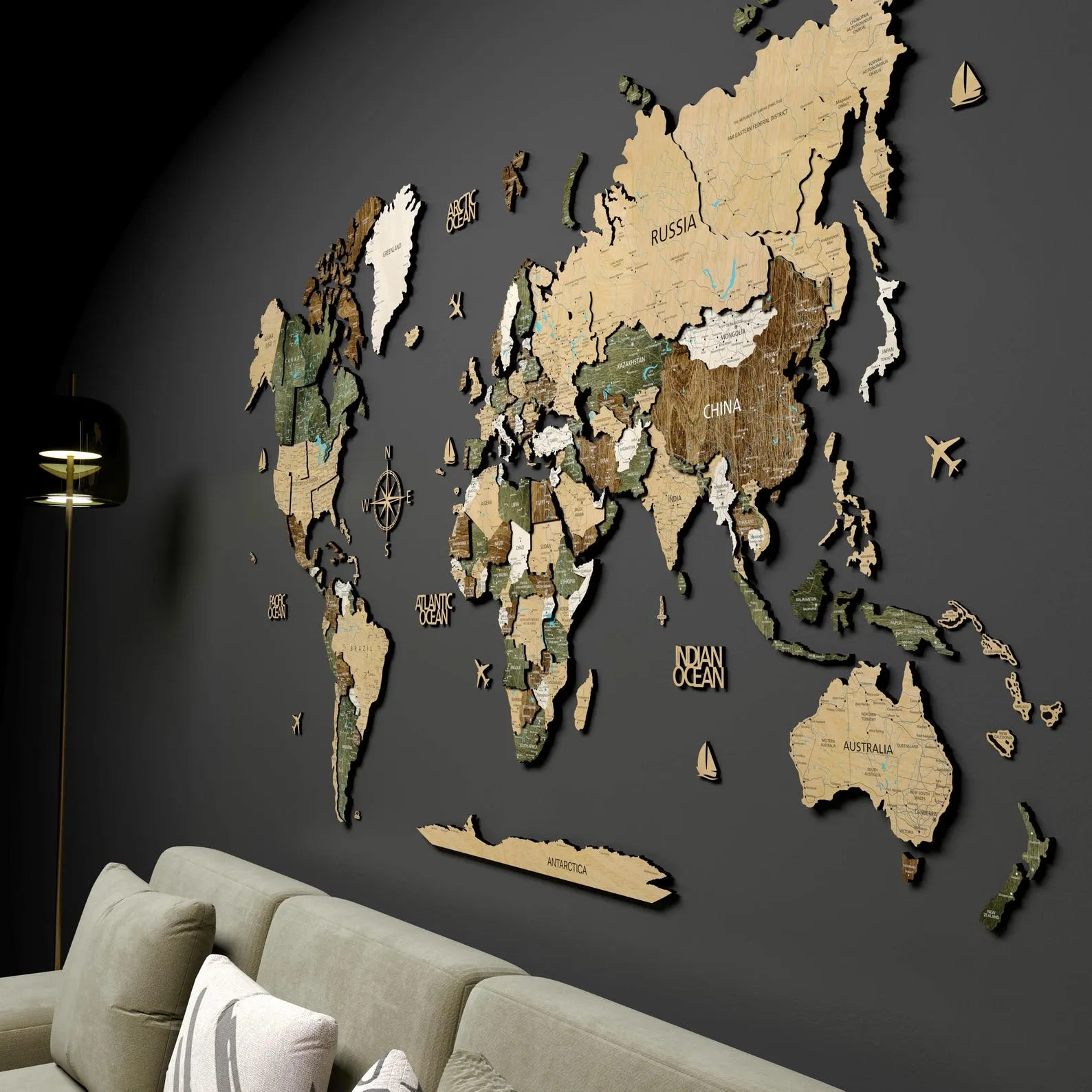 3D Wooden World Map Wall Art: Scandinavian Style with Push Pins - Image 4