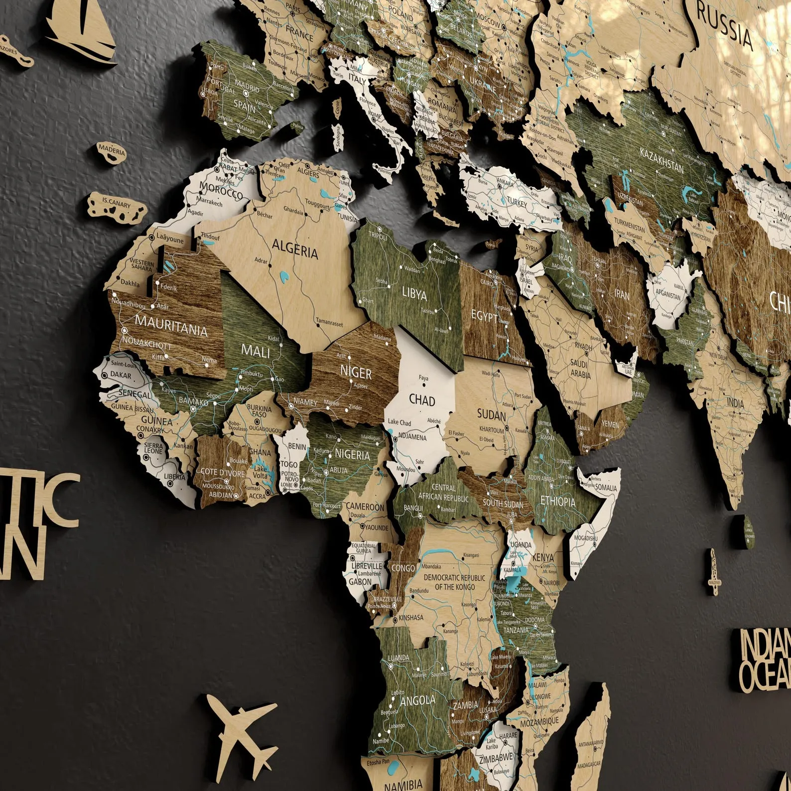 3D Wooden World Map Wall Art: Scandinavian Style with Push Pins - Image 5