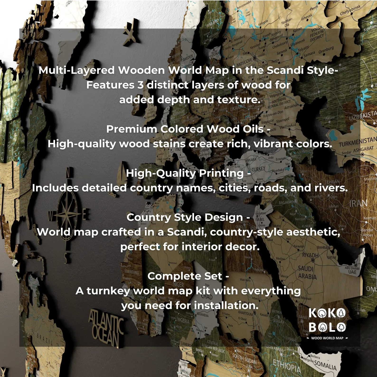 3D Wooden World Map Wall Art: Scandinavian Style with Push Pins - Image 6