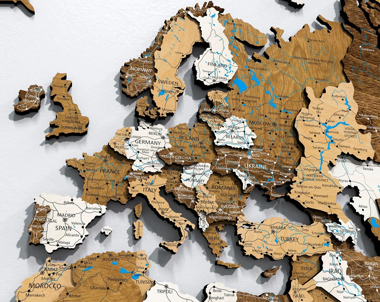 3D Wooden World Map: Birch Plywood Wall Art Decor