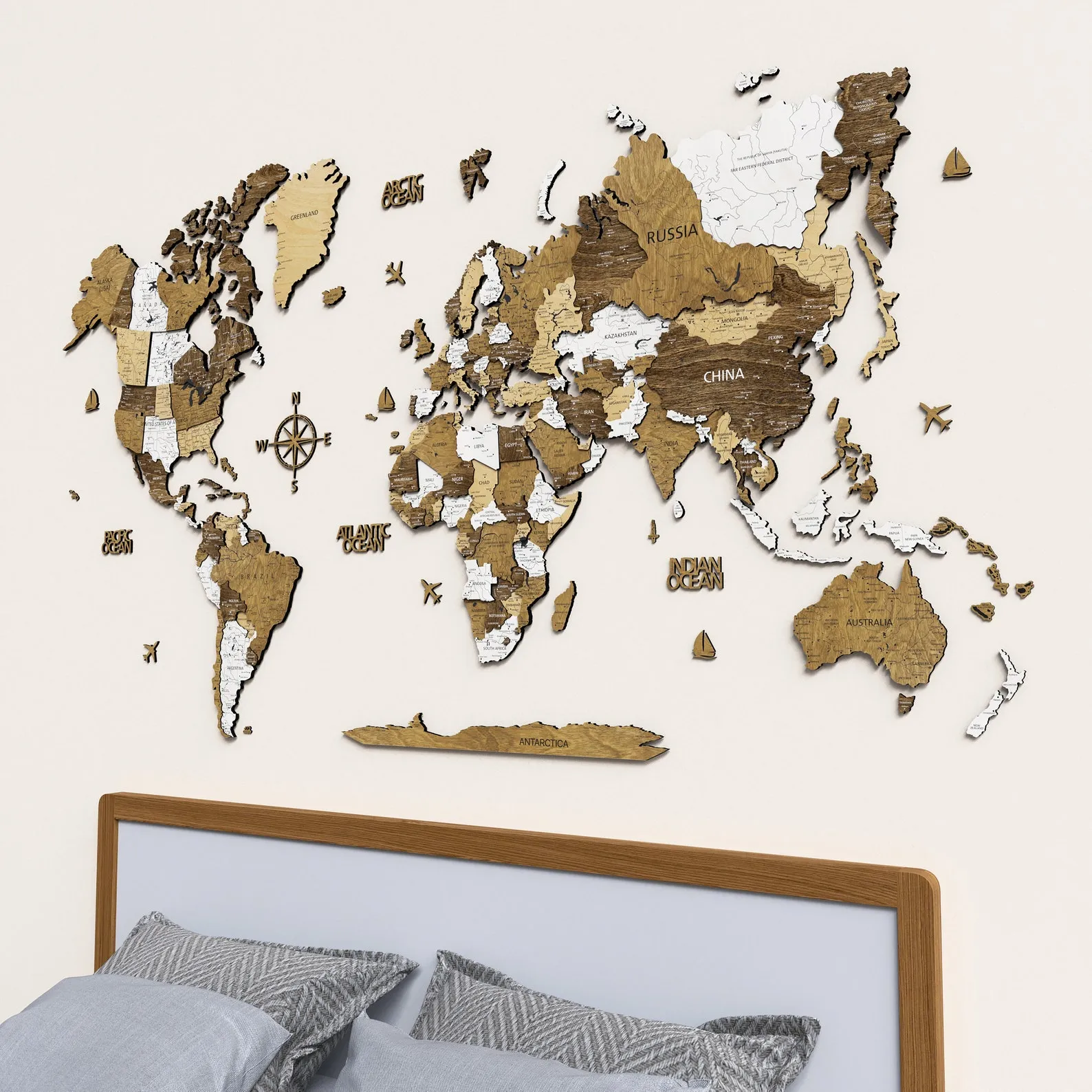 Wooden World Map Print: Personalized Push Pin Travel Map - Image 4