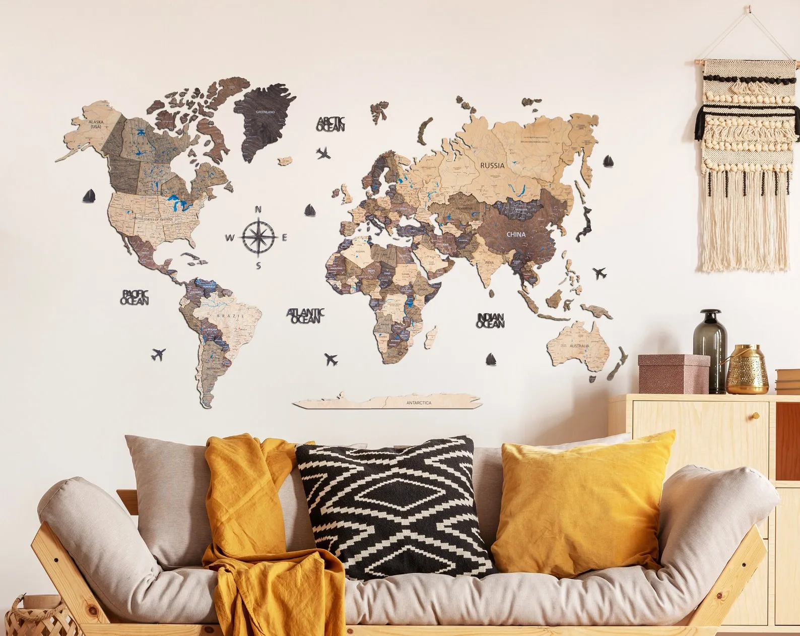 3D Wood World Map Wall Art Decor: Push Pin Travel Tracker - Image 3