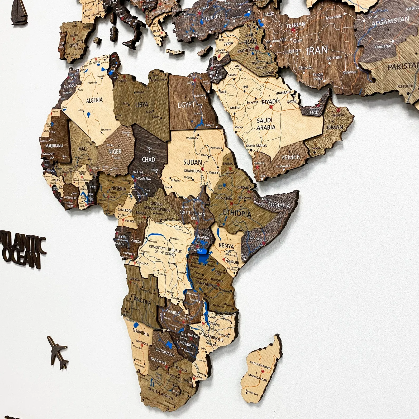 3D Wood World Map Wall Art Decor: Push Pin Travel Tracker - Image 5