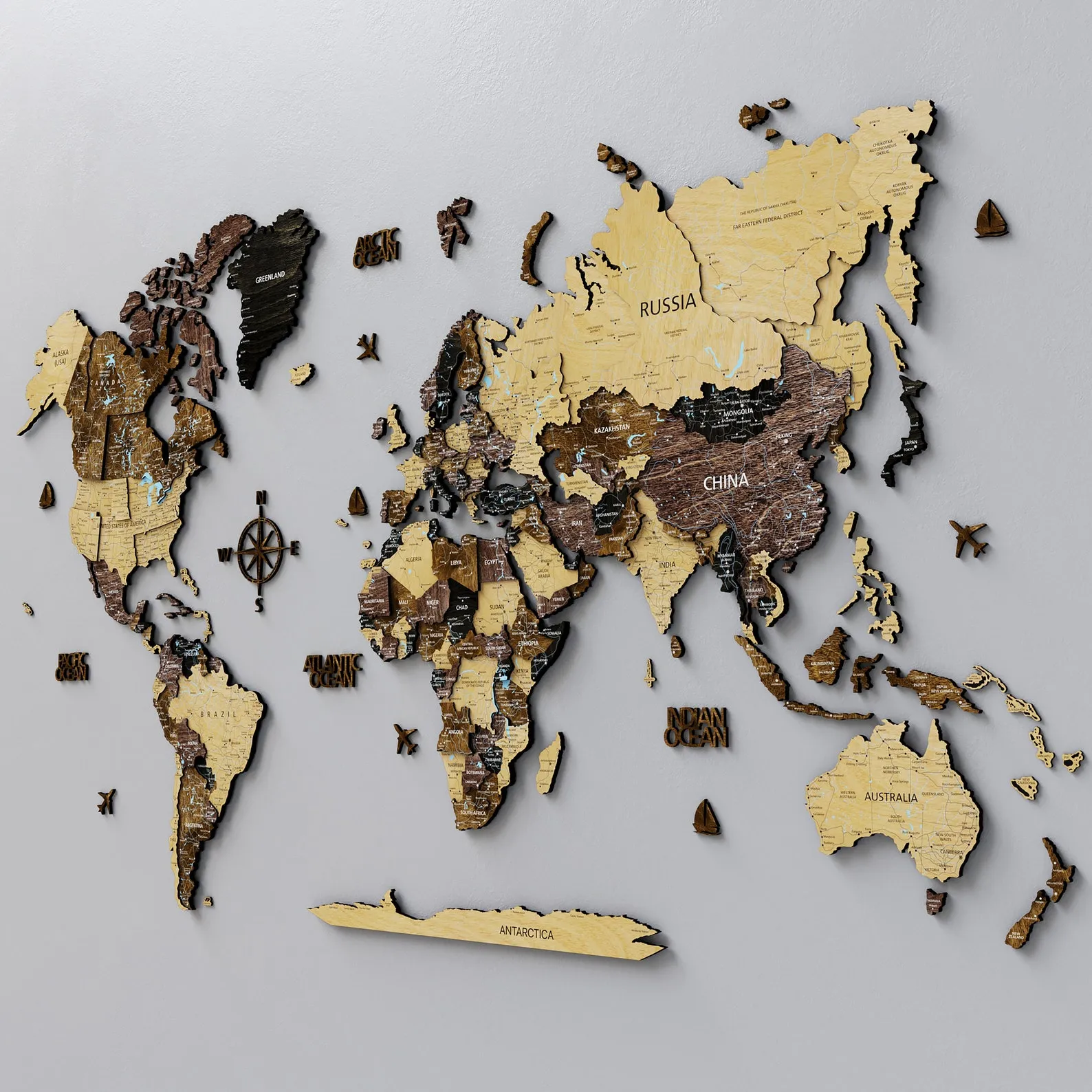 Wooden World Map Wall Art: Travel Itinerary Decor (Birch, 3D, Floating) - Image 4