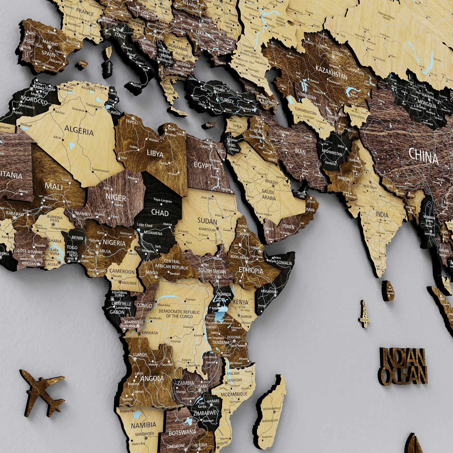 Wooden World Map Wall Art: Travel Itinerary Decor (Birch, 3D, Floating) - Image 6