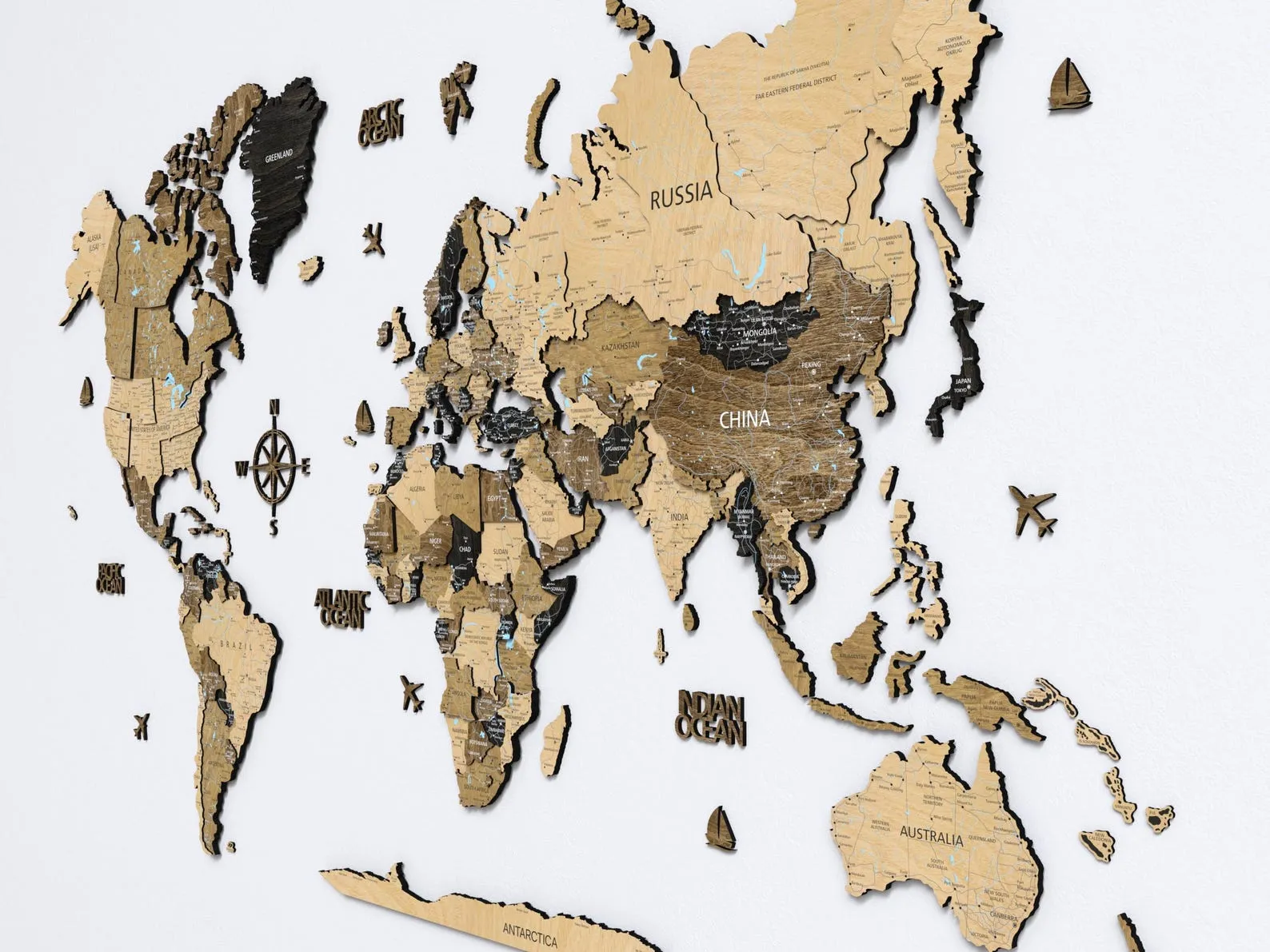 3D Wood World Map Wall Art: Push Pin Travel Decor - Image 3