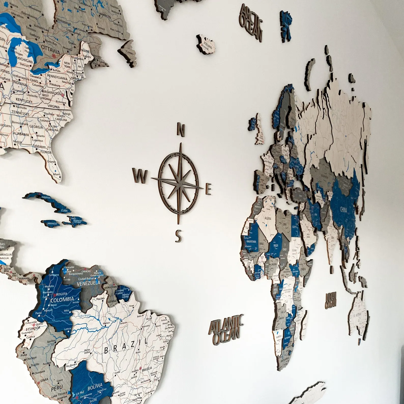 Wooden World Map Wall Art, 3D Push Pin Style (Large Size) - Image 3