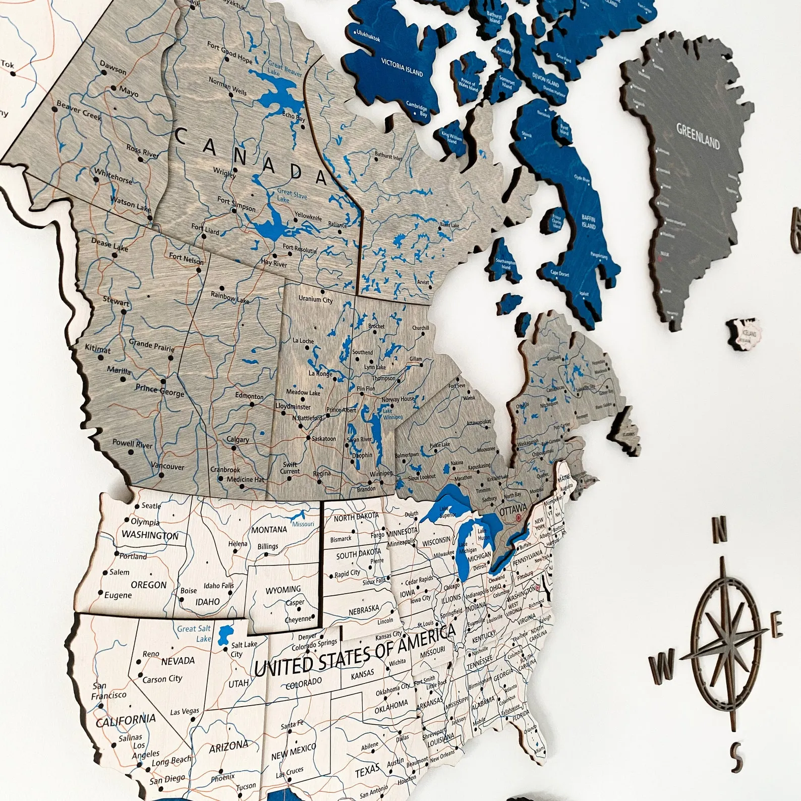 Wooden World Map Wall Art, 3D Push Pin Style (Large Size) - Image 4