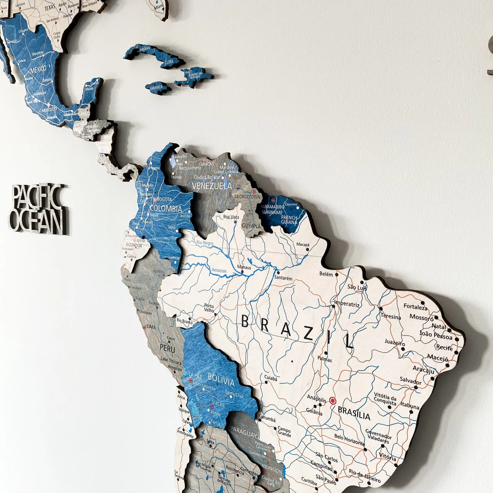 Wooden World Map Wall Art, 3D Push Pin Style (Large Size) - Image 5