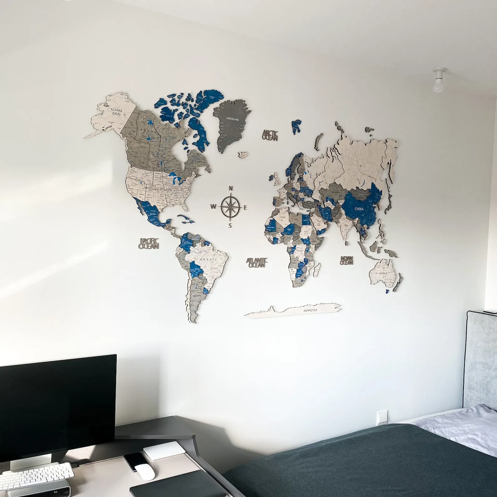 Wooden World Map Wall Art, 3D Push Pin Style (Large Size) - Image 6