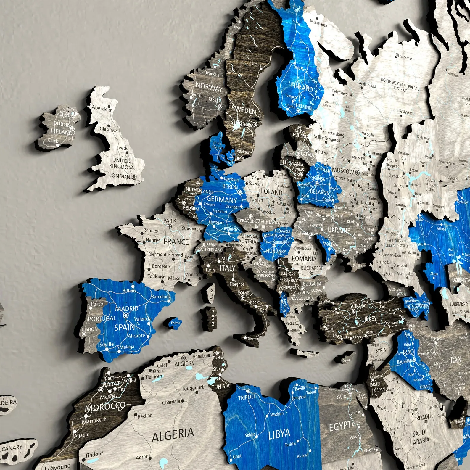 Push Pin World Map: Wooden Travel Wall Art - Floating Effect