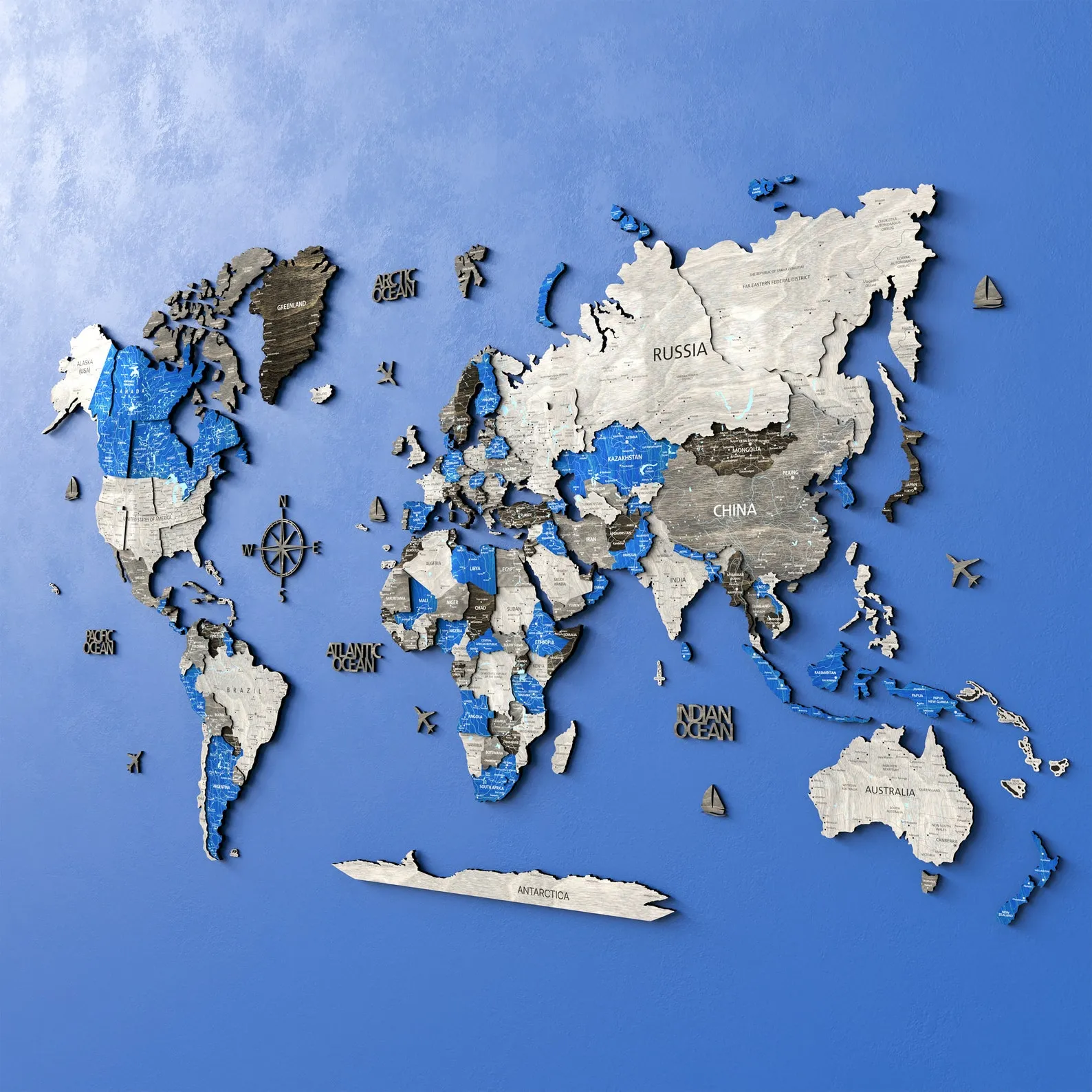 Push Pin World Map: Wooden Travel Wall Art - Floating Effect - Image 2