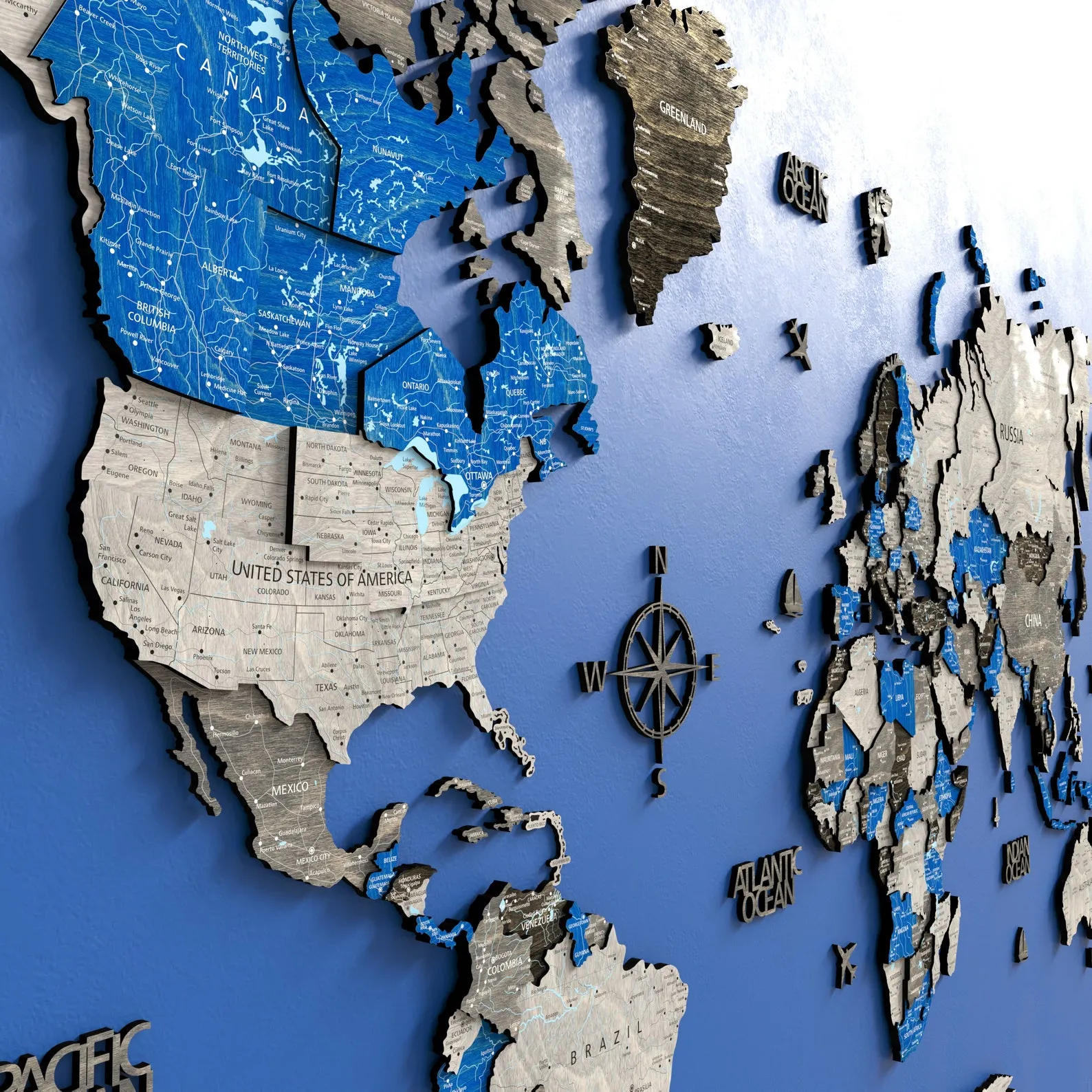 Push Pin World Map: Wooden Travel Wall Art - Floating Effect - Image 3