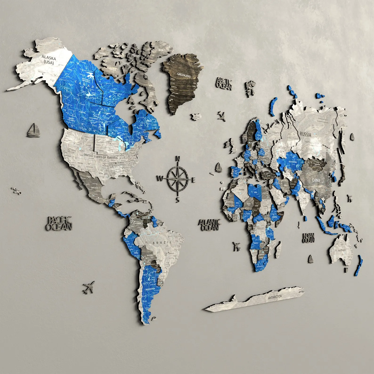 Push Pin World Map: Wooden Travel Wall Art - Floating Effect - Image 5