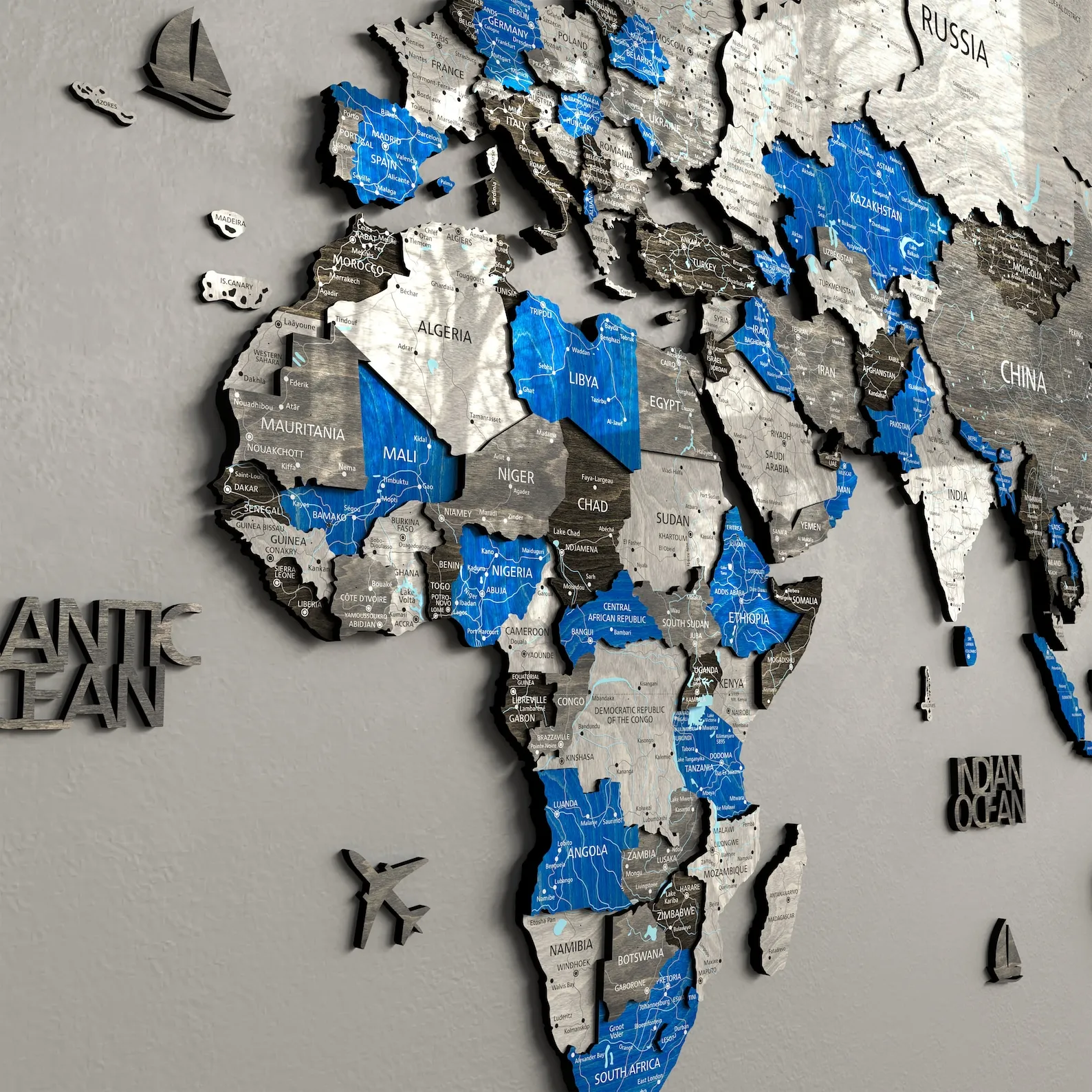 Push Pin World Map: Wooden Travel Wall Art - Floating Effect - Image 6