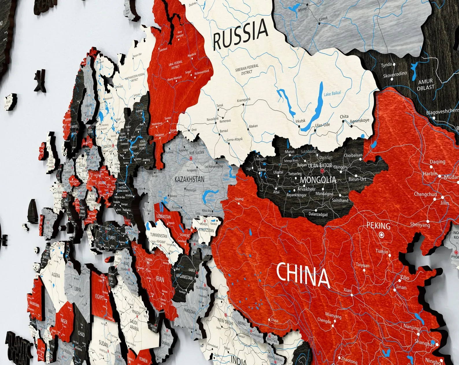 Black Red 3D Wood World Map, Wood Map For Wall, Wooden Wall Map, Large Wall Map, World Map Wall Art, Wooden World Map, Wall World Map