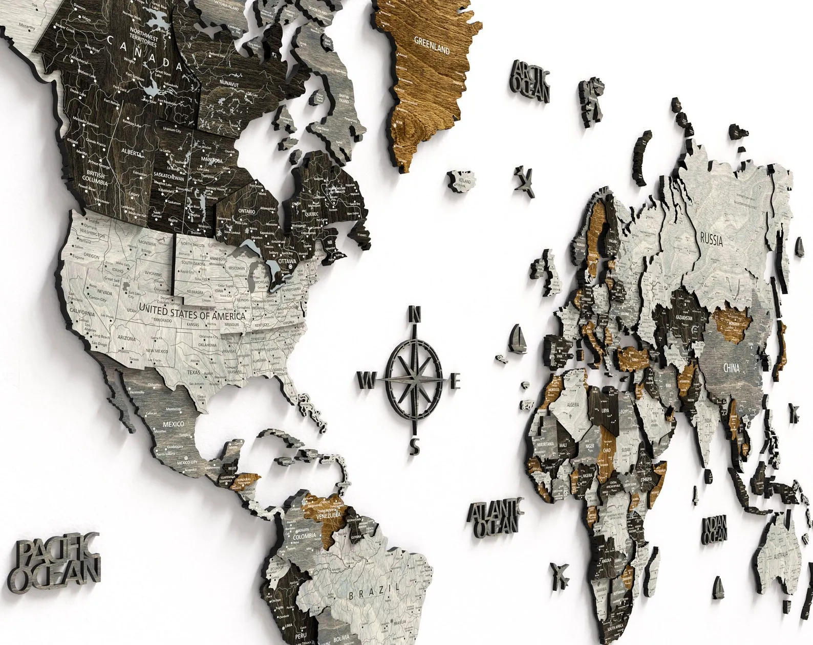 Loft Style Wooden World Map Wall Decor: Push Pin Travel Map