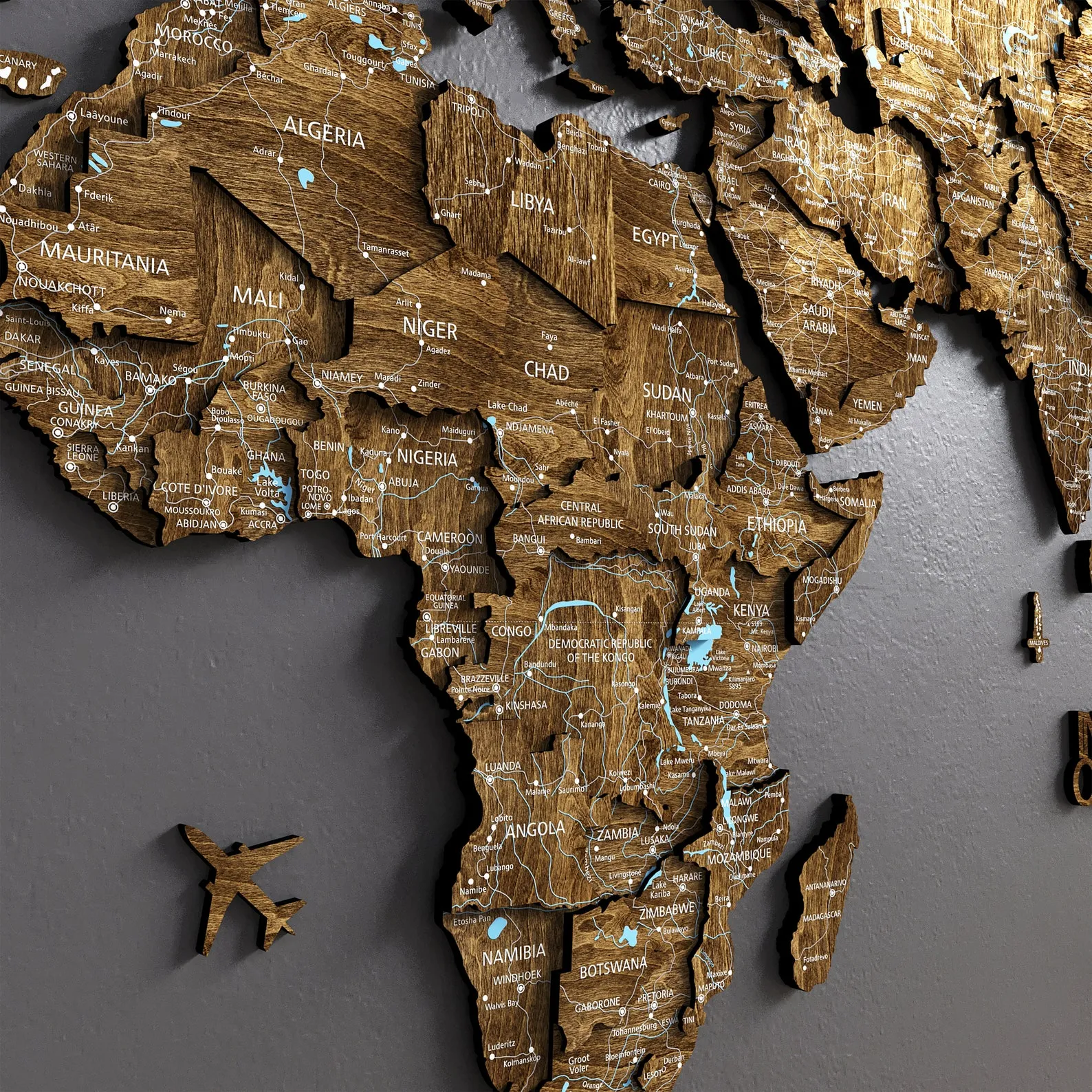 3D Wooden World Map Wall Art: Beige Home Decor - Image 3