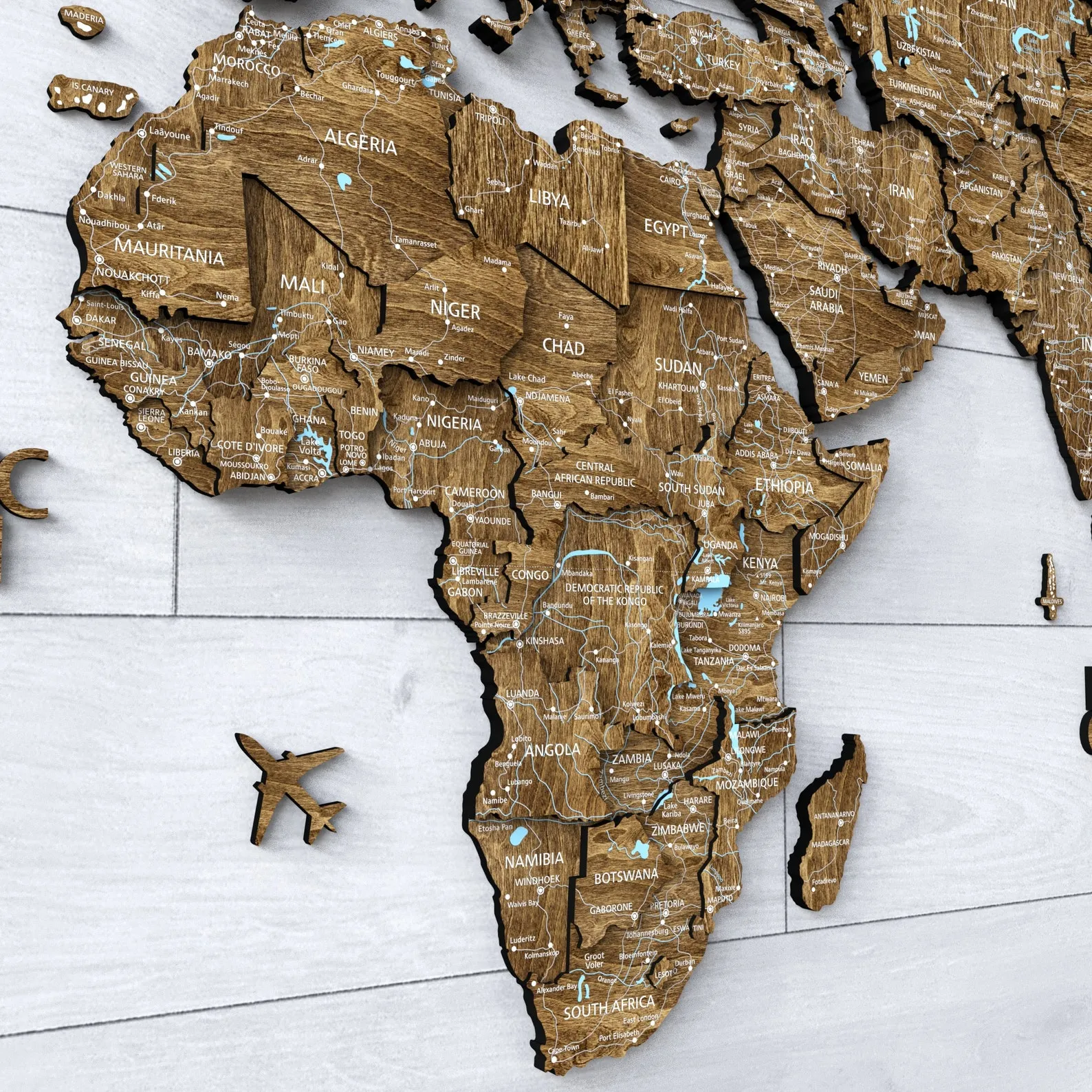 3D Wooden World Map Wall Art: Beige Home Decor - Image 4