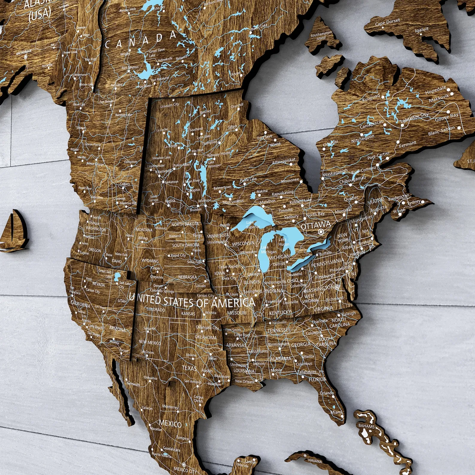 3D Wooden World Map Wall Art: Beige Home Decor - Image 6