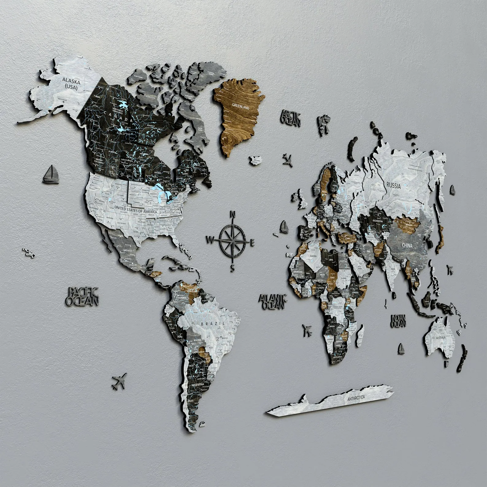 3D Wooden World Map: Unique Birch Plywood Wall Art - Image 3