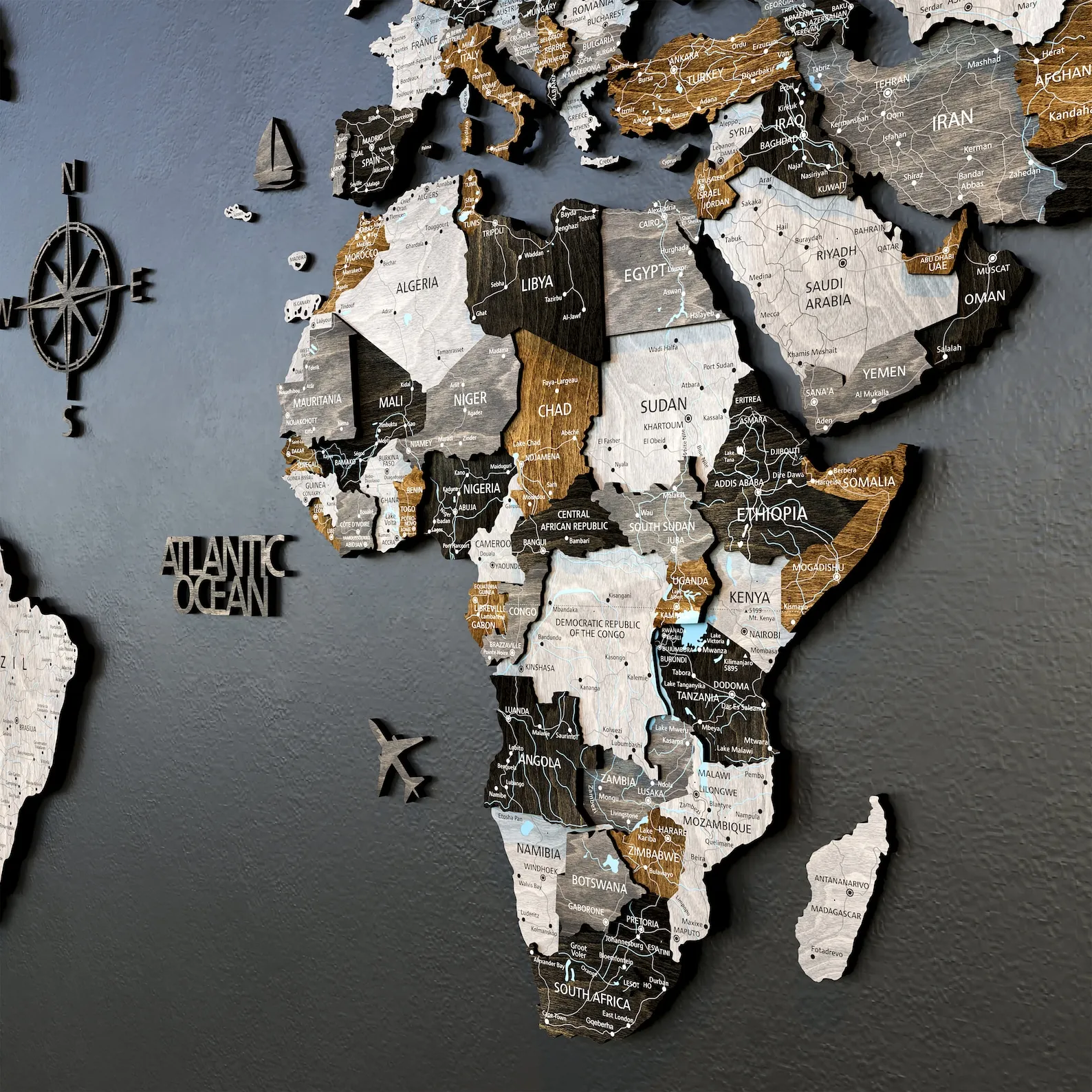 3D Wooden World Map: Unique Birch Plywood Wall Art - Image 5