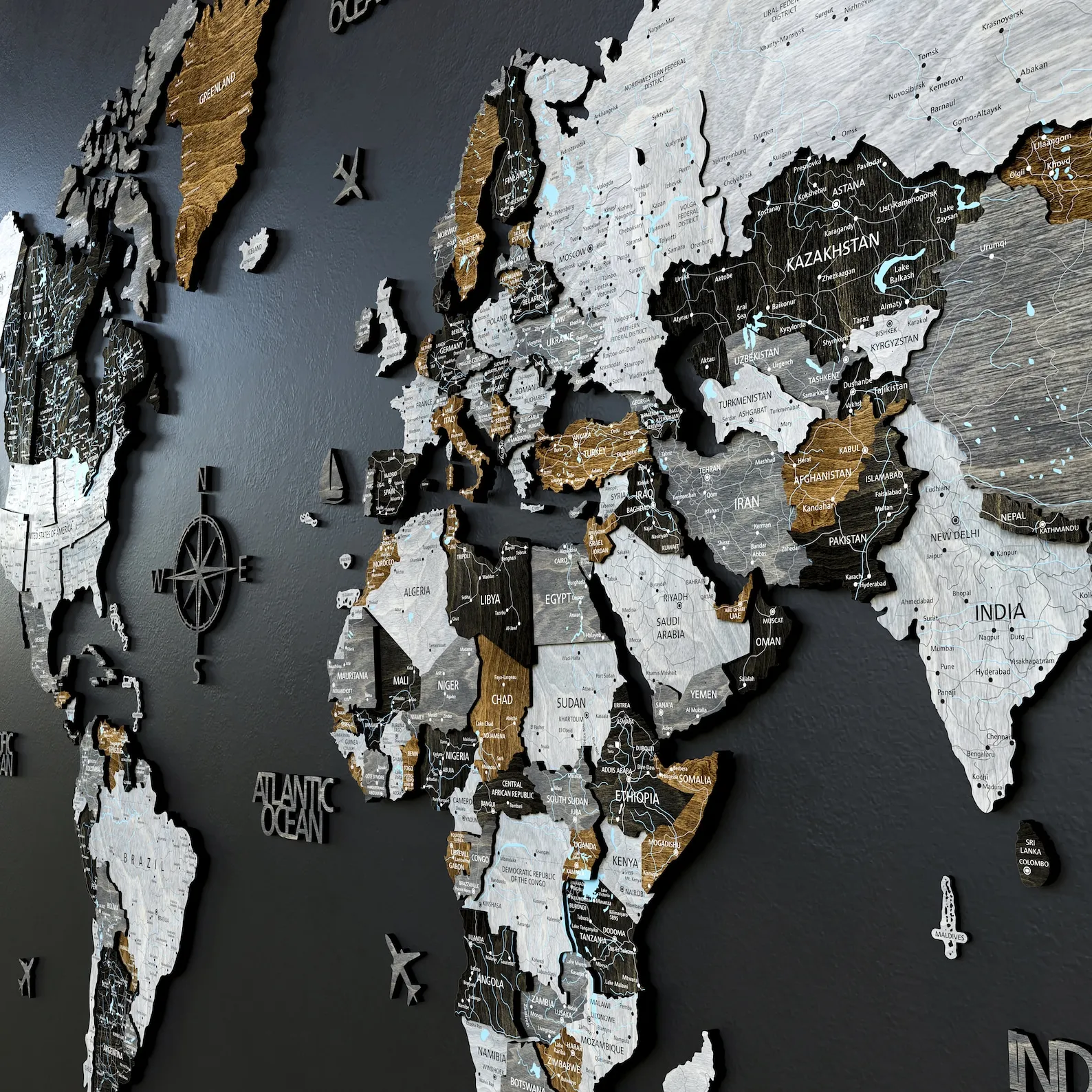 3D Wooden World Map: Unique Birch Plywood Wall Art - Image 6