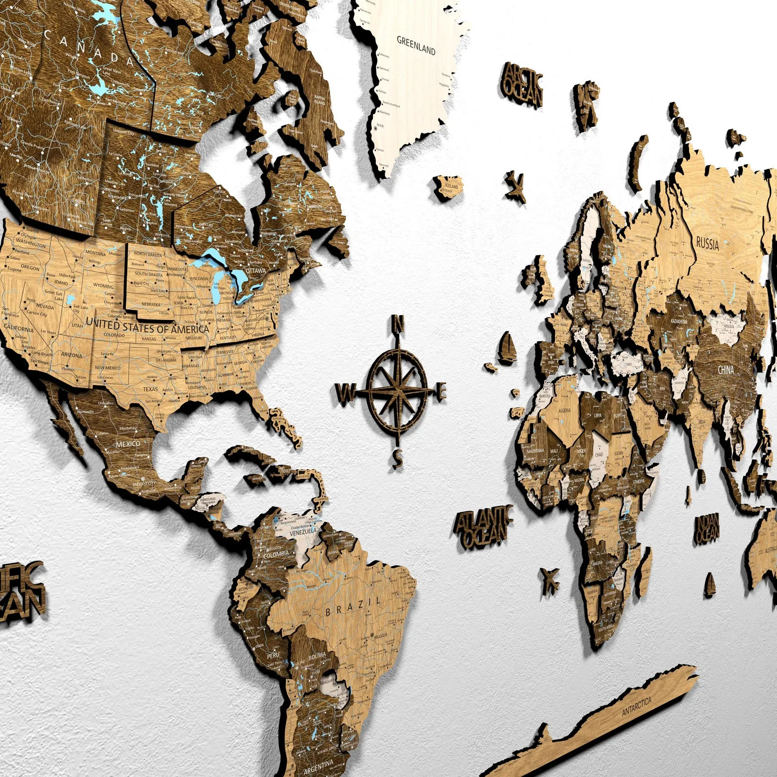 3D Wood World Map Wall Art: Heritage Style Apartment Decor