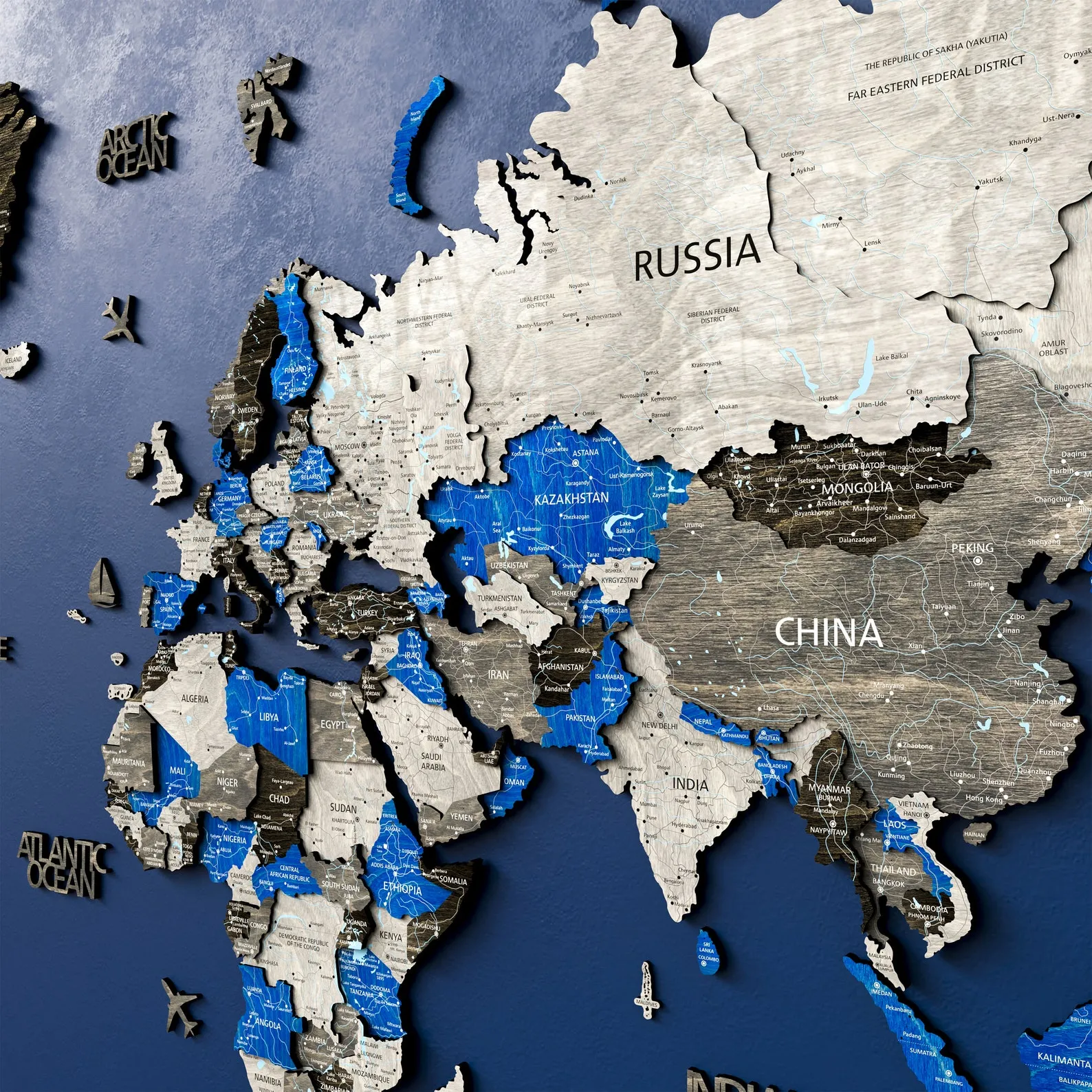 3D Wood World Map: Large Travel Tracker Wall Art