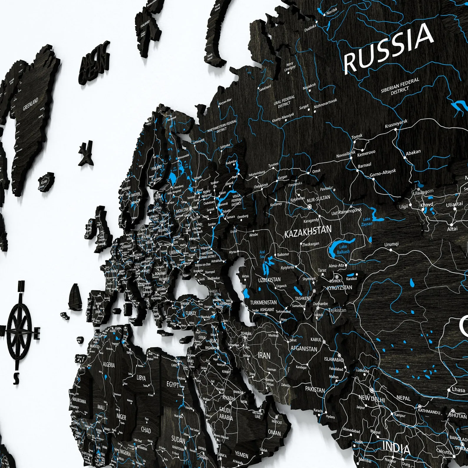 3D Wood World Map Wall Art: Birch Plywood Decor