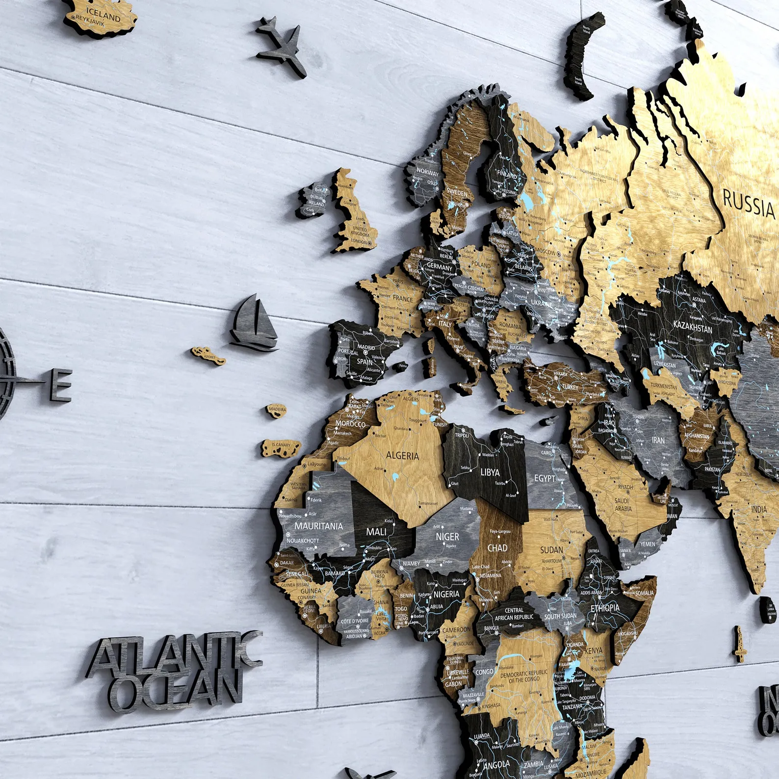 3D Wooden World Map Wall Art: Travel Push Pin Board