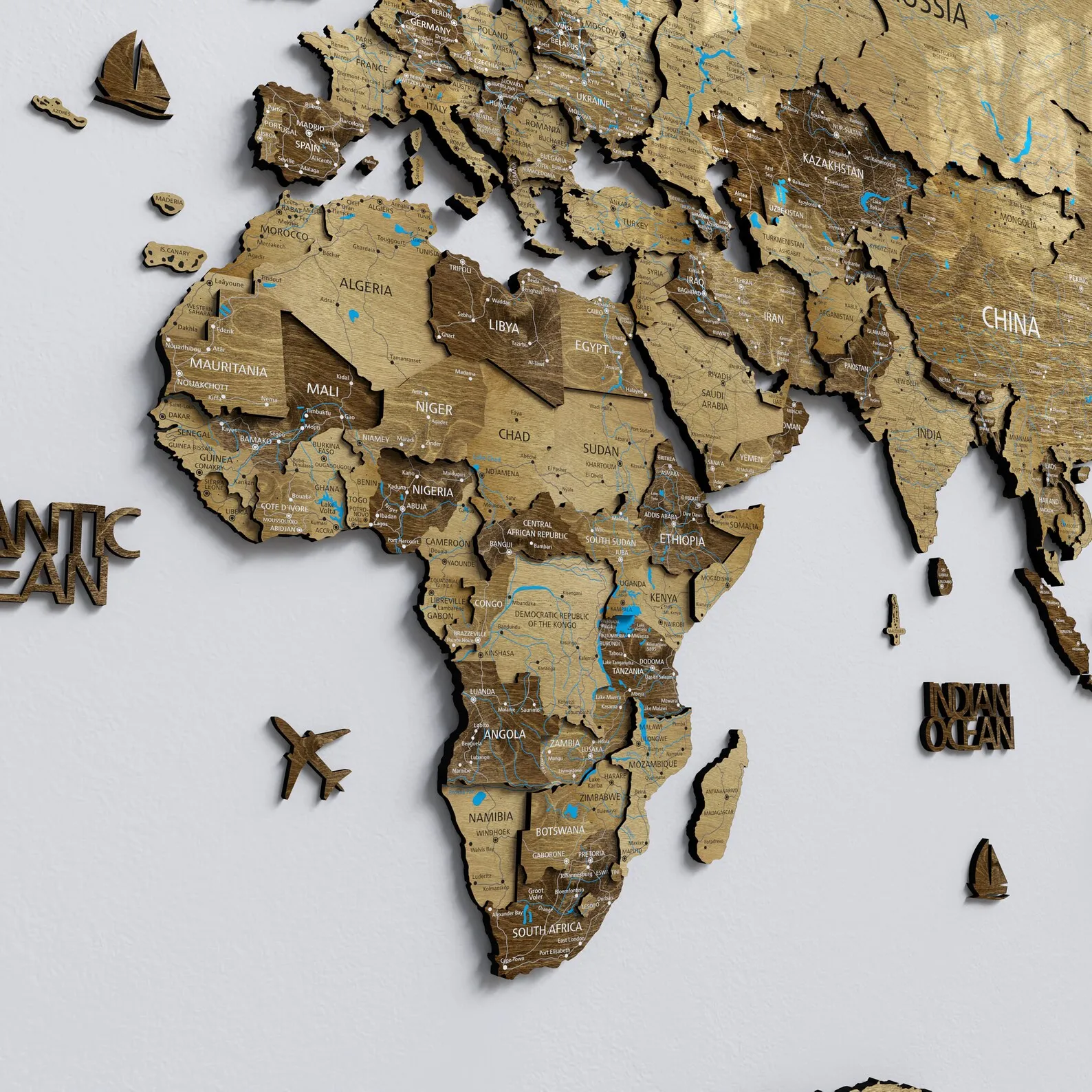 3D Wooden World Map Wall Art: Multilevel Home Decor Travel Map - Image 4