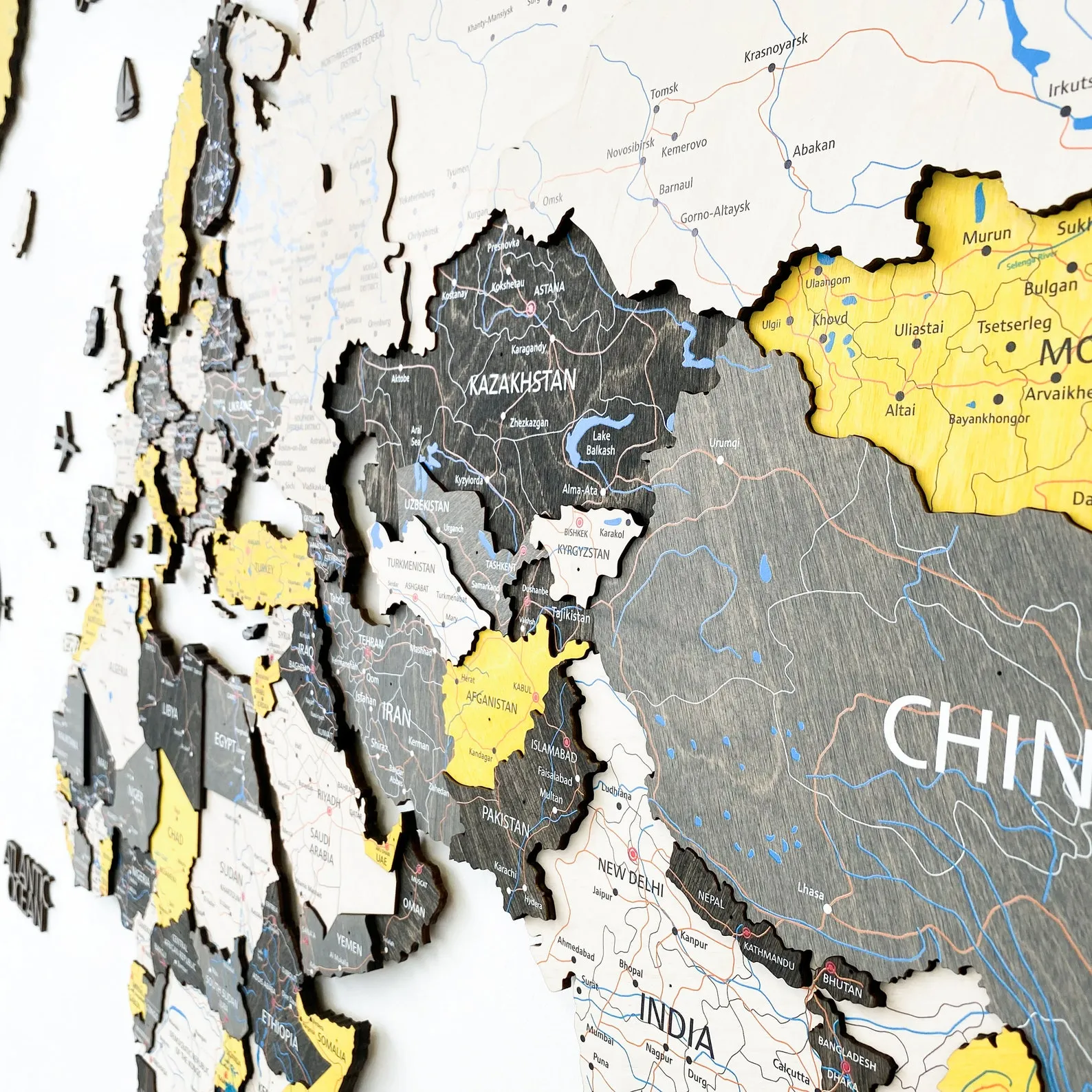 Wood Wall Decor World Wood Map Wall Art, 5th Anniversary Gift, Housewarming Gift, Birthday Husband, Weltkarte Holz, World Map Push Pin