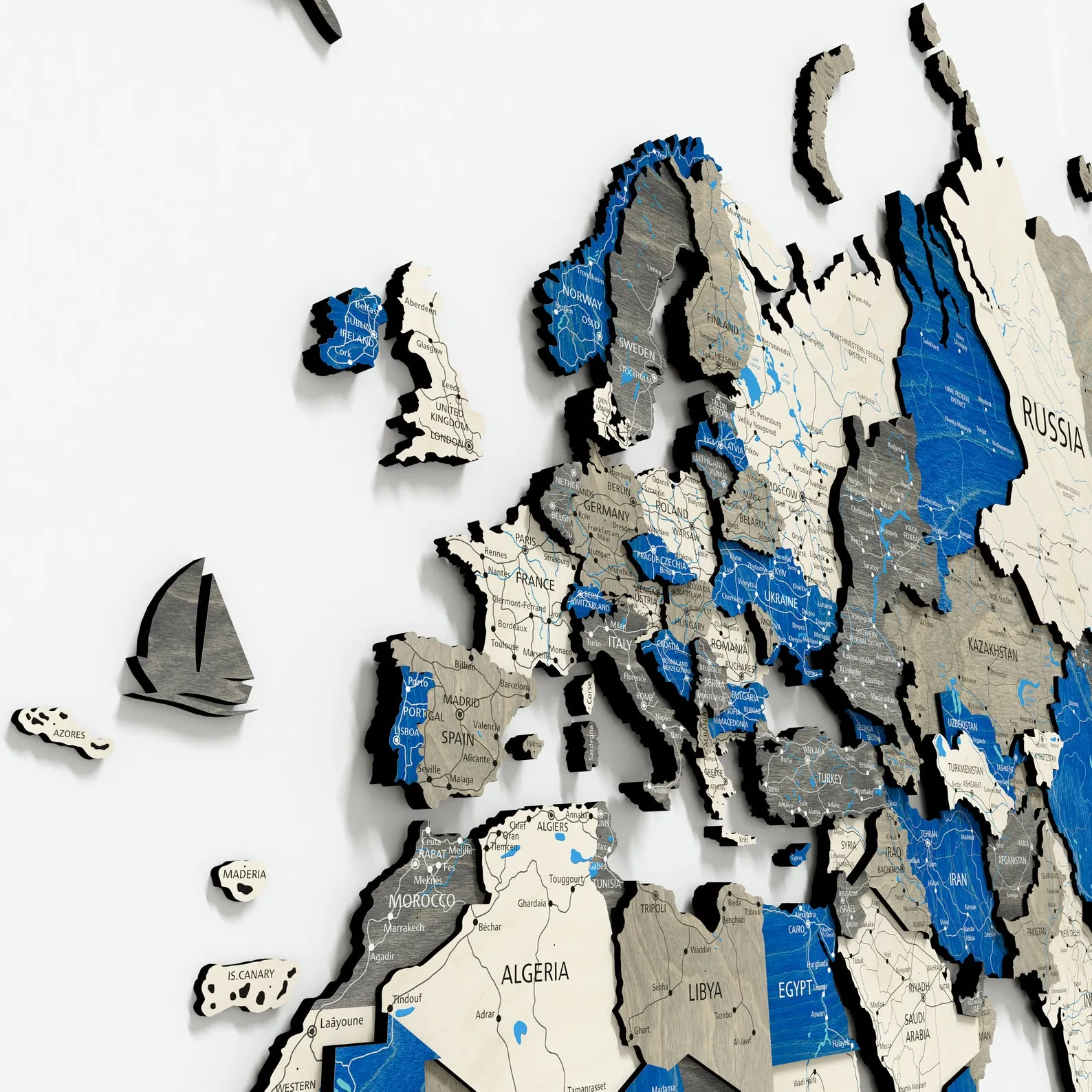 Birch Wood World Map Wall Art: Travel Decor with Inscriptions