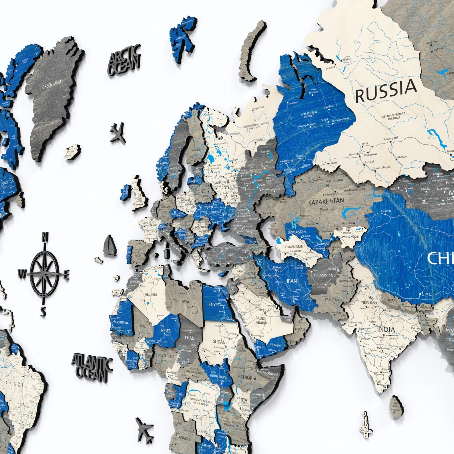 Birch Wood World Map Wall Art: Travel Decor with Inscriptions - Image 3