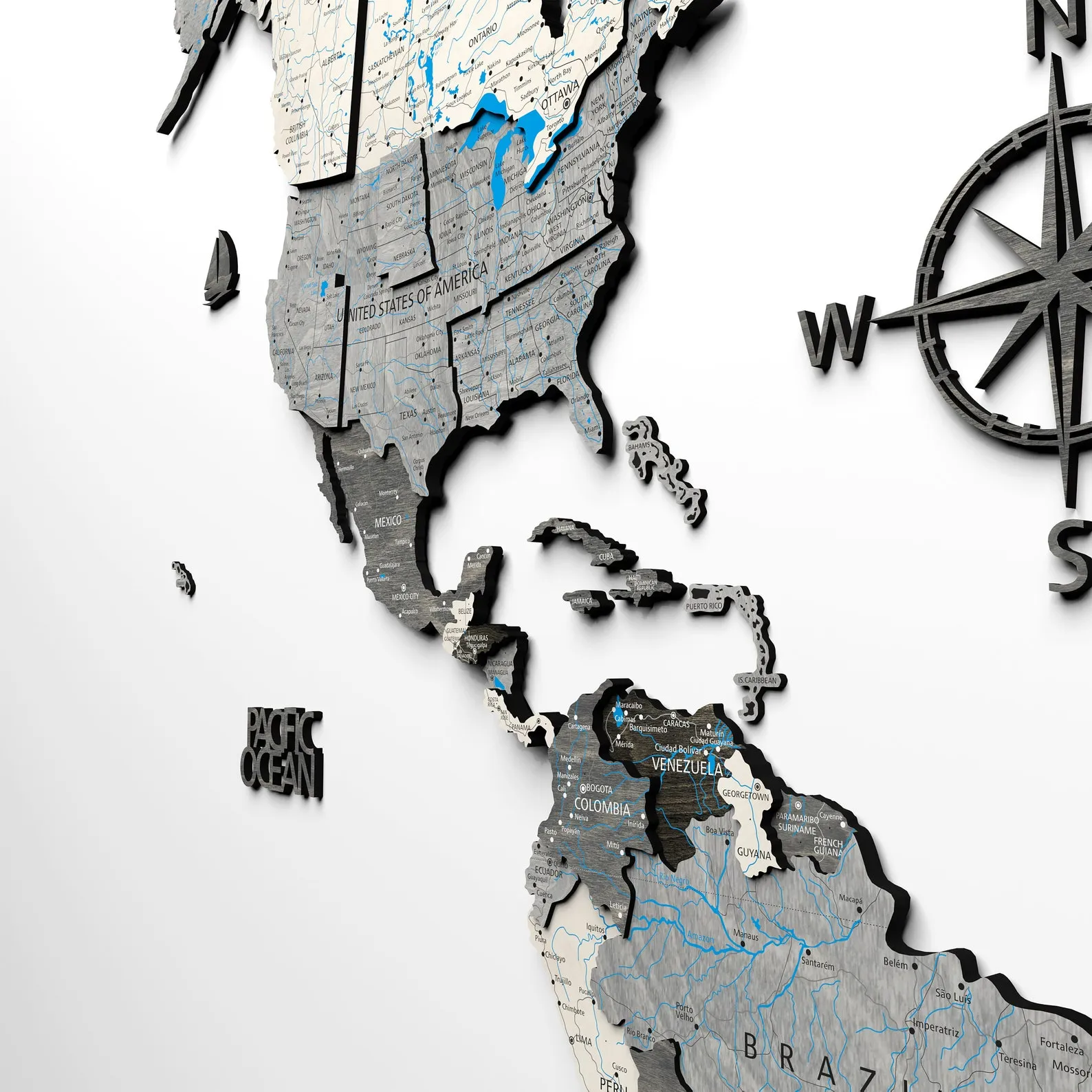 3D Wooden World Map Wall Art: Adventure Push Pin Map - Image 2