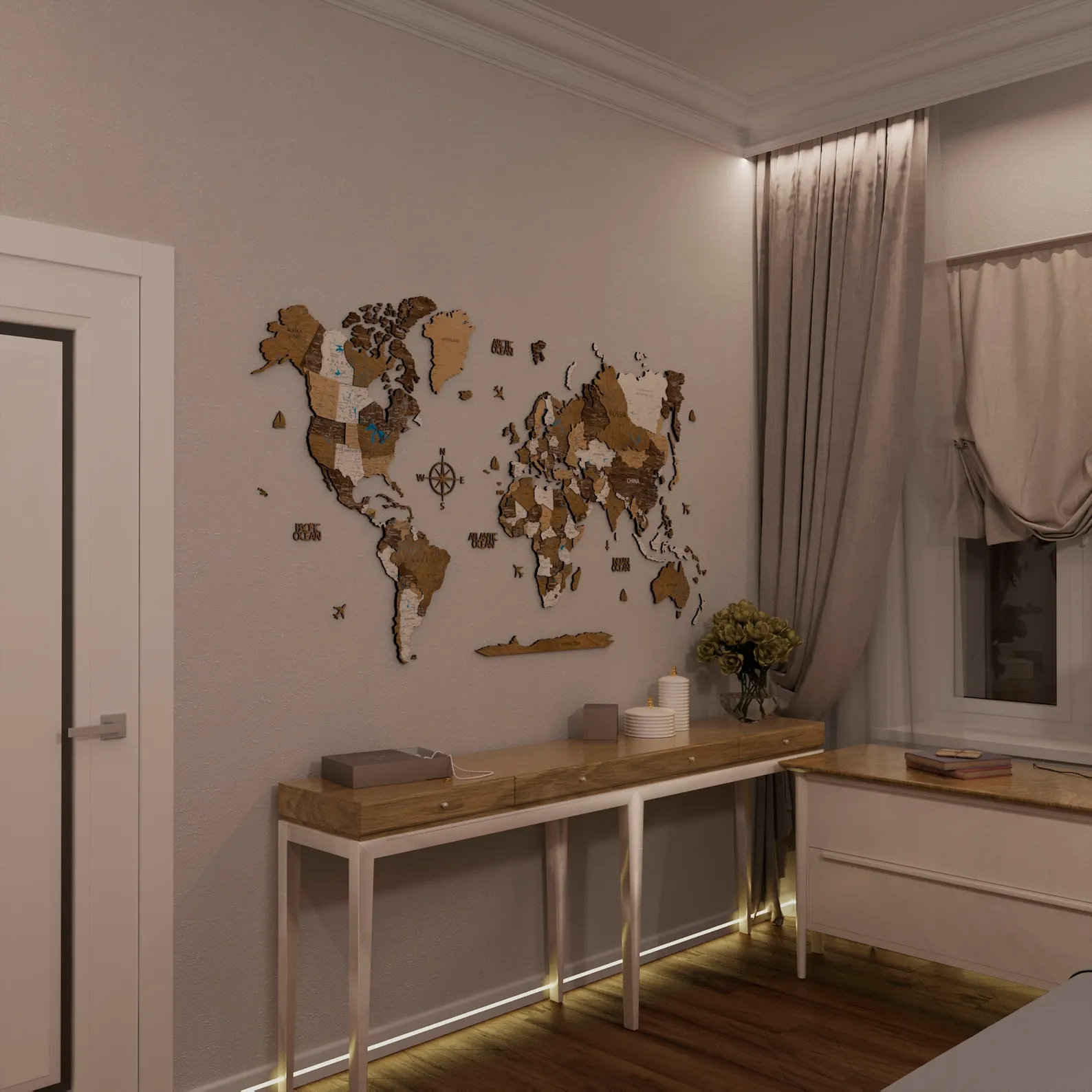 3D Wooden World Map Wall Art: Travel Decor - Image 3