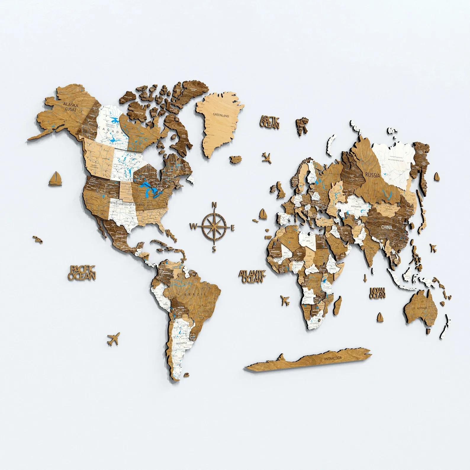3D Wooden World Map Wall Art: Travel Decor - Image 4