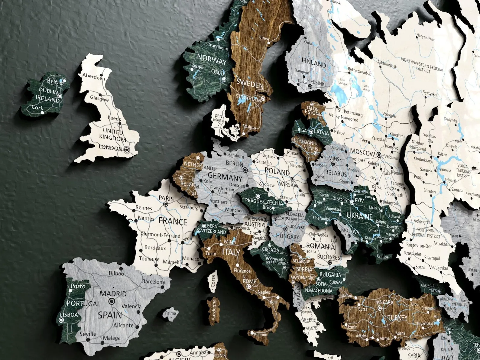 3D Wooden World Map Wall Art: Rustic Office Decor, Travel Gift