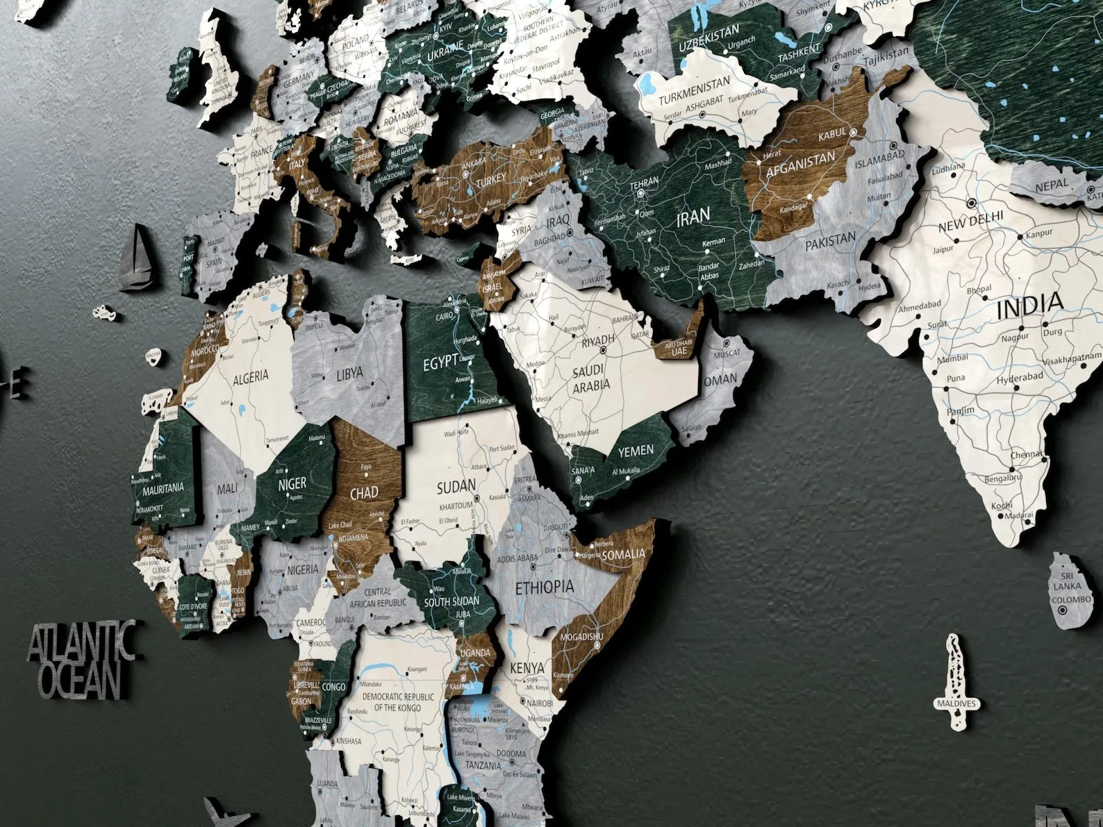 3D Wooden World Map Wall Art: Rustic Office Decor, Travel Gift - Image 2