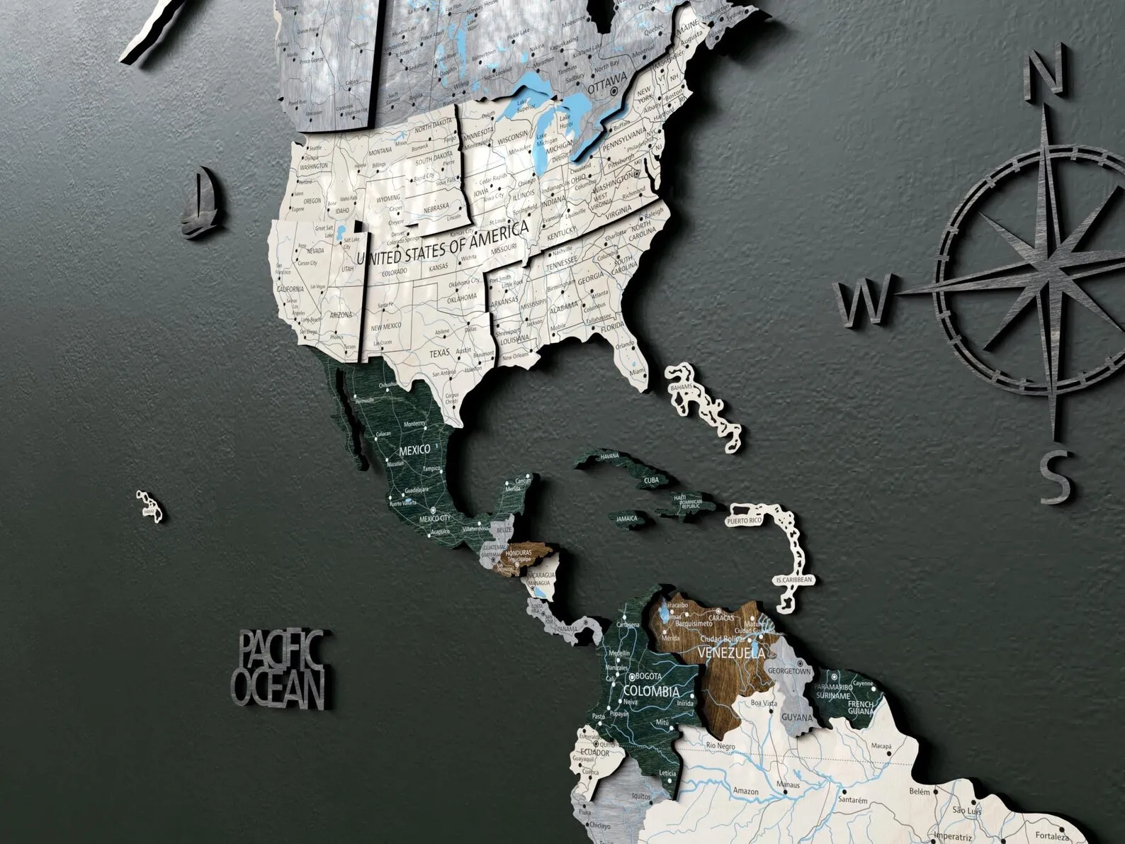 3D Wooden World Map Wall Art: Rustic Office Decor, Travel Gift - Image 3