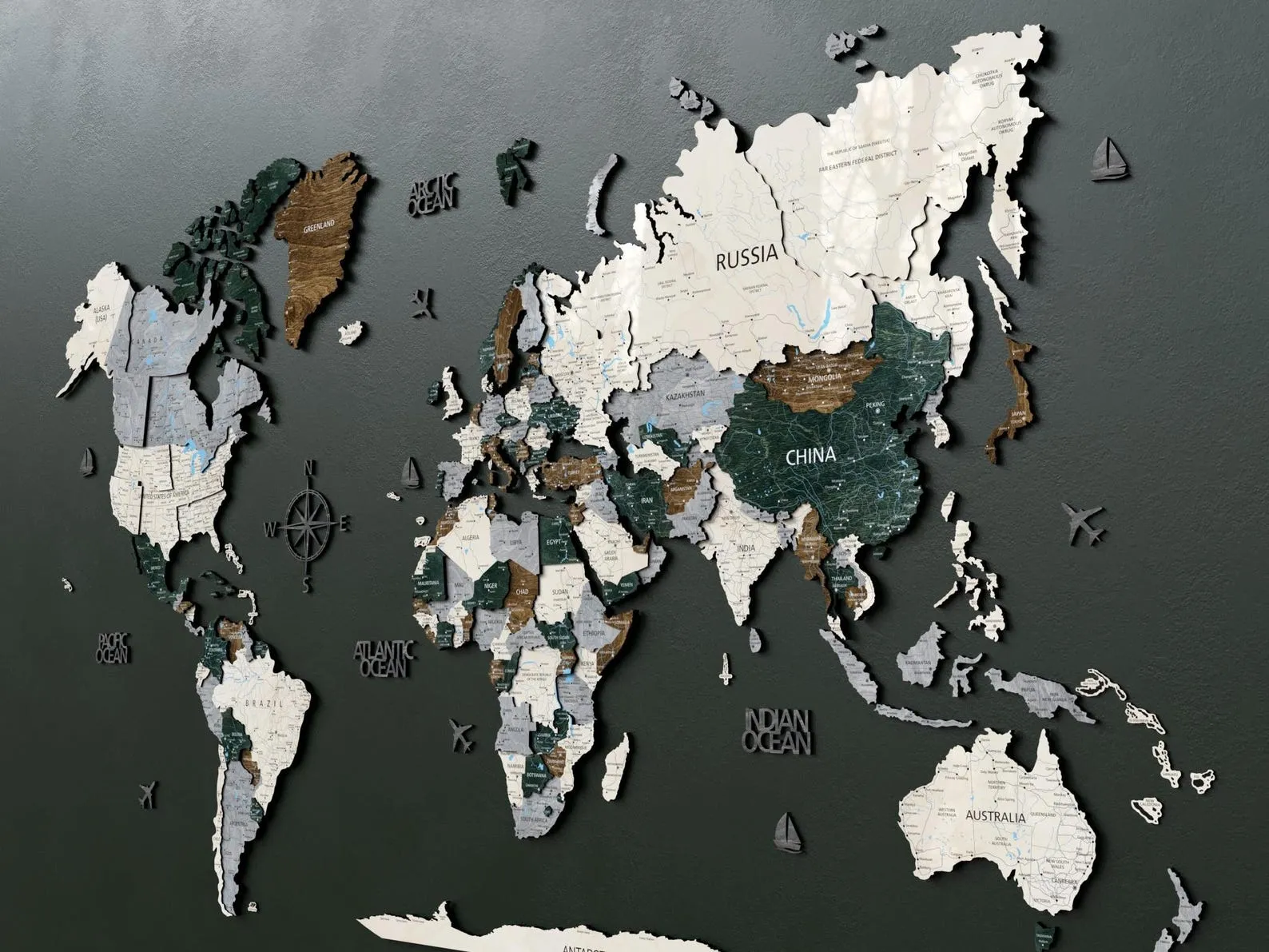 3D Wooden World Map Wall Art: Rustic Office Decor, Travel Gift - Image 4