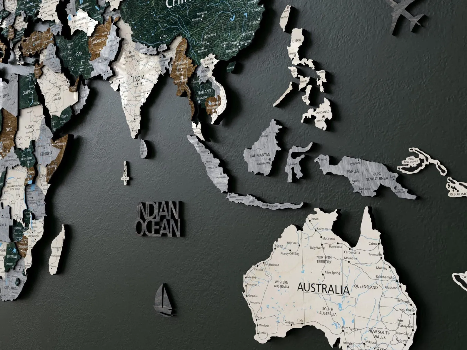 3D Wooden World Map Wall Art: Rustic Office Decor, Travel Gift - Image 5